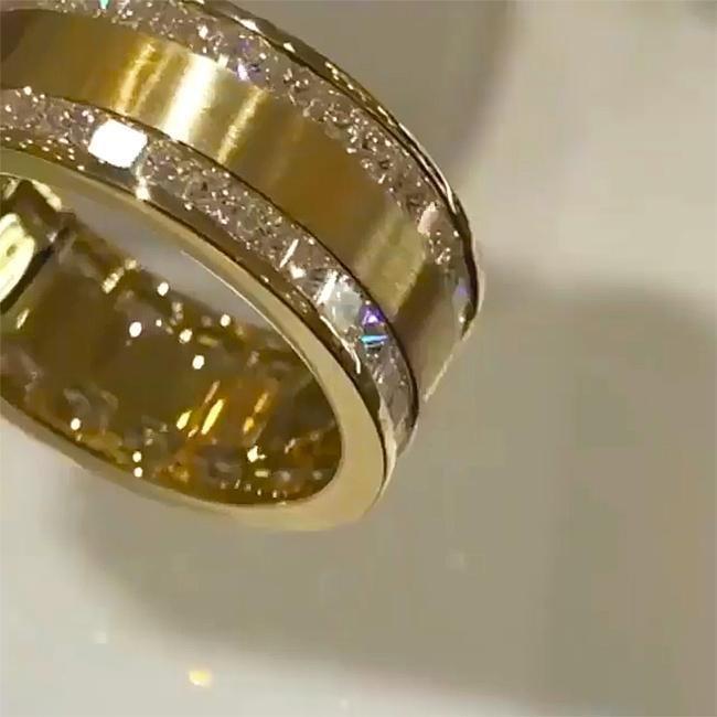 Princess Cut Gender Neutral Silver And Golden Tone Wedding Band Shineofidamond