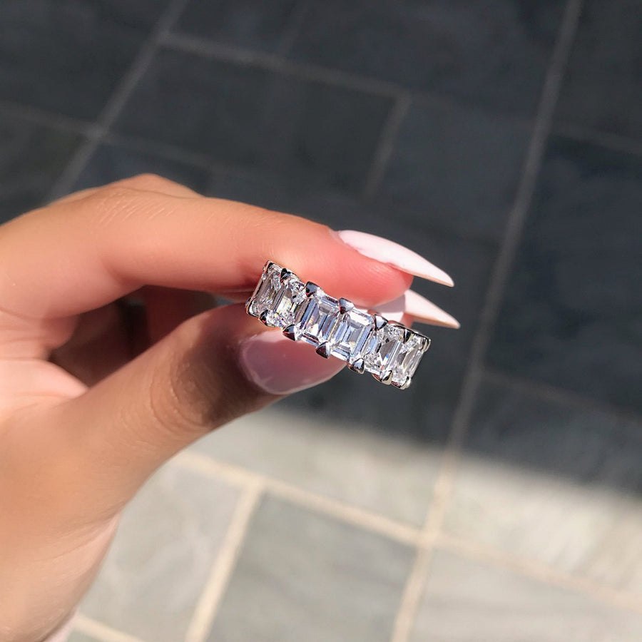 Eternity Emerald Cut Sterling Silver Wedding Band Shineofdiamond