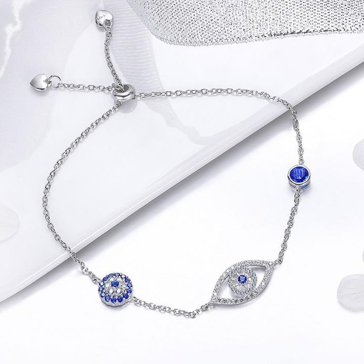 Lucky Blue Eye Design 925 Sterling Silver Slider Bracelet Shineofidamond