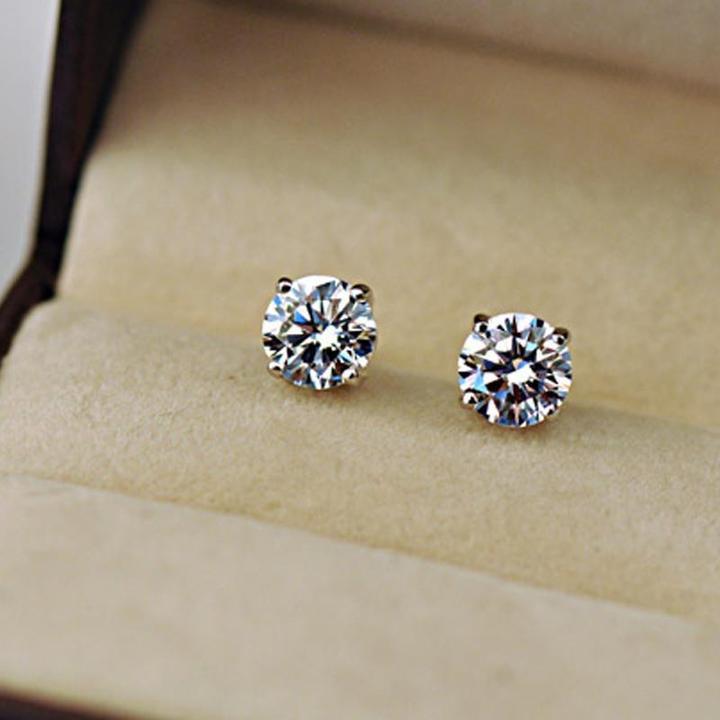 Classic Moissanite Stone 4 Prong Sterling Silver Stud Earrings Shineofidamond
