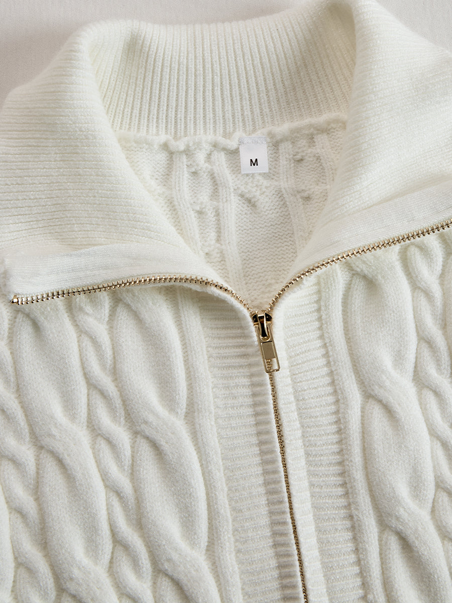 Elegant Zip-Front Knitted Sweater Dress In Ivory ZJ