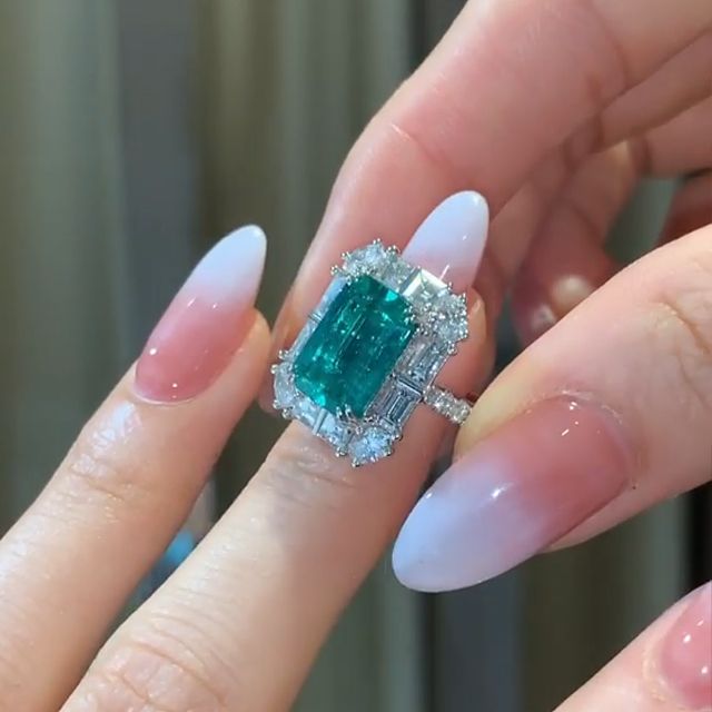Vintage Green Emerald Cut 925 Sterling Silver Engagement Ring Shineofdiamond