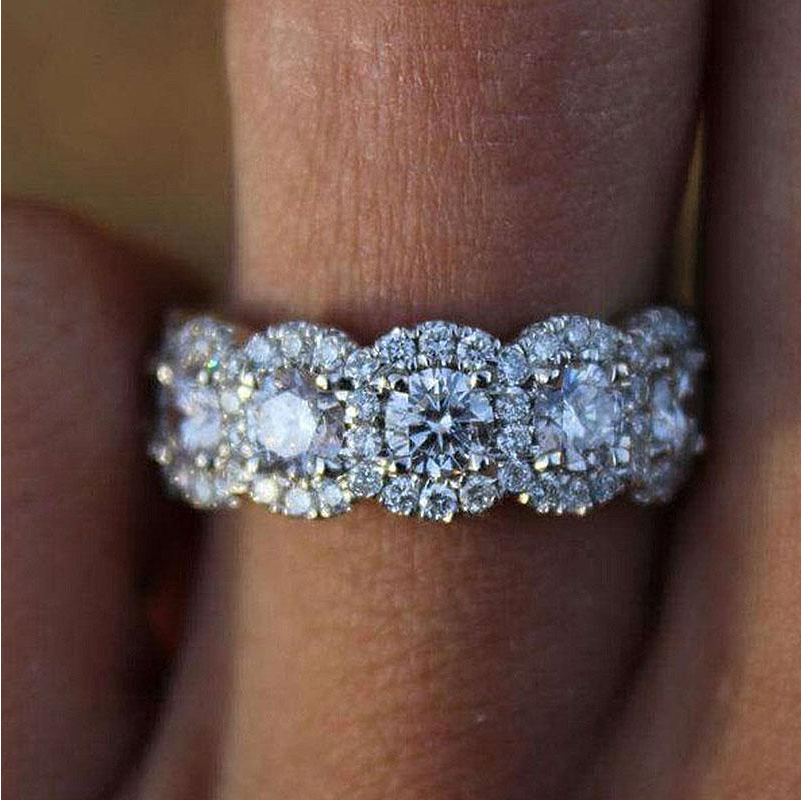 Dainty Halo Round Cut Five Stone Sterling Silver Wedding Band hot