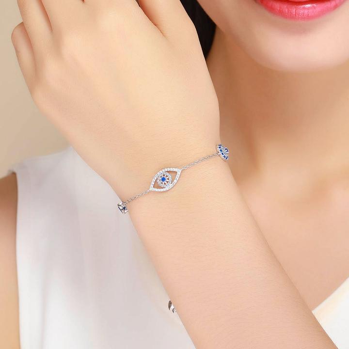 Lucky Blue Eye Design 925 Sterling Silver Slider Bracelet Shineofidamond