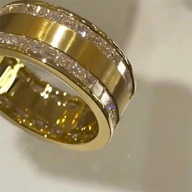 Princess Cut Gender Neutral Silver And Golden Tone Wedding Band Shineofidamond