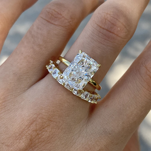 Golden Tone 6.0CT Radiant Cut Sterling Silver Bridal Set Shineofdiamond