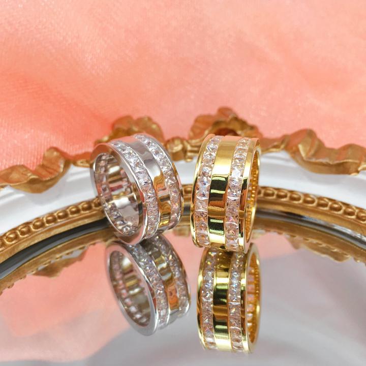 Princess Cut Gender Neutral Silver And Golden Tone Wedding Band Shineofidamond