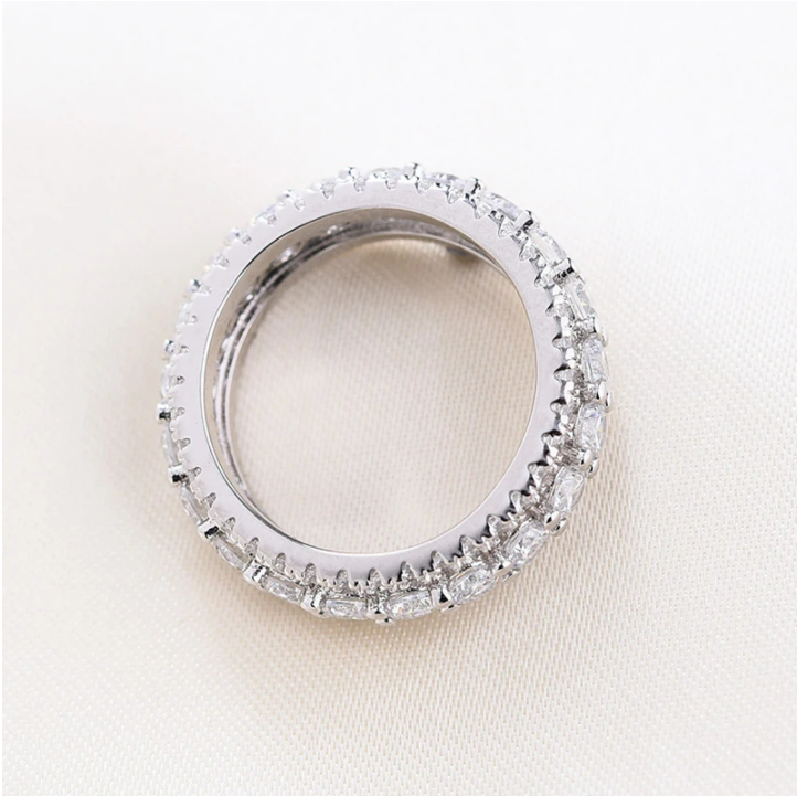 Eternity Round Cut Triple-Row Wedding Band In Sterling Silver Shineofdiamond