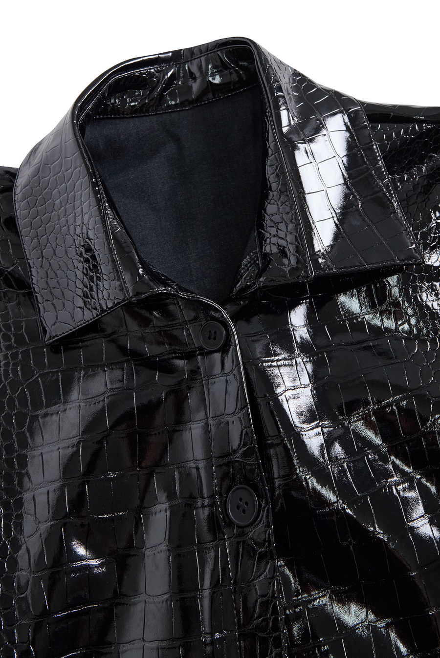 Glossy Black Crocodile Embossed Shirt ZJ