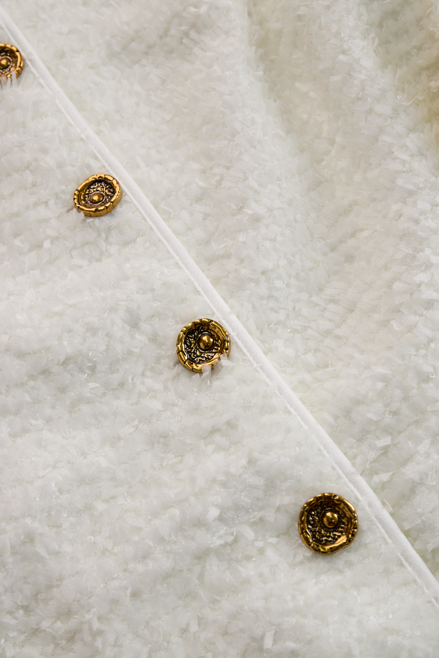 Ivory Tweed Button-Down Midi Dress With Patch Pockets XYS
