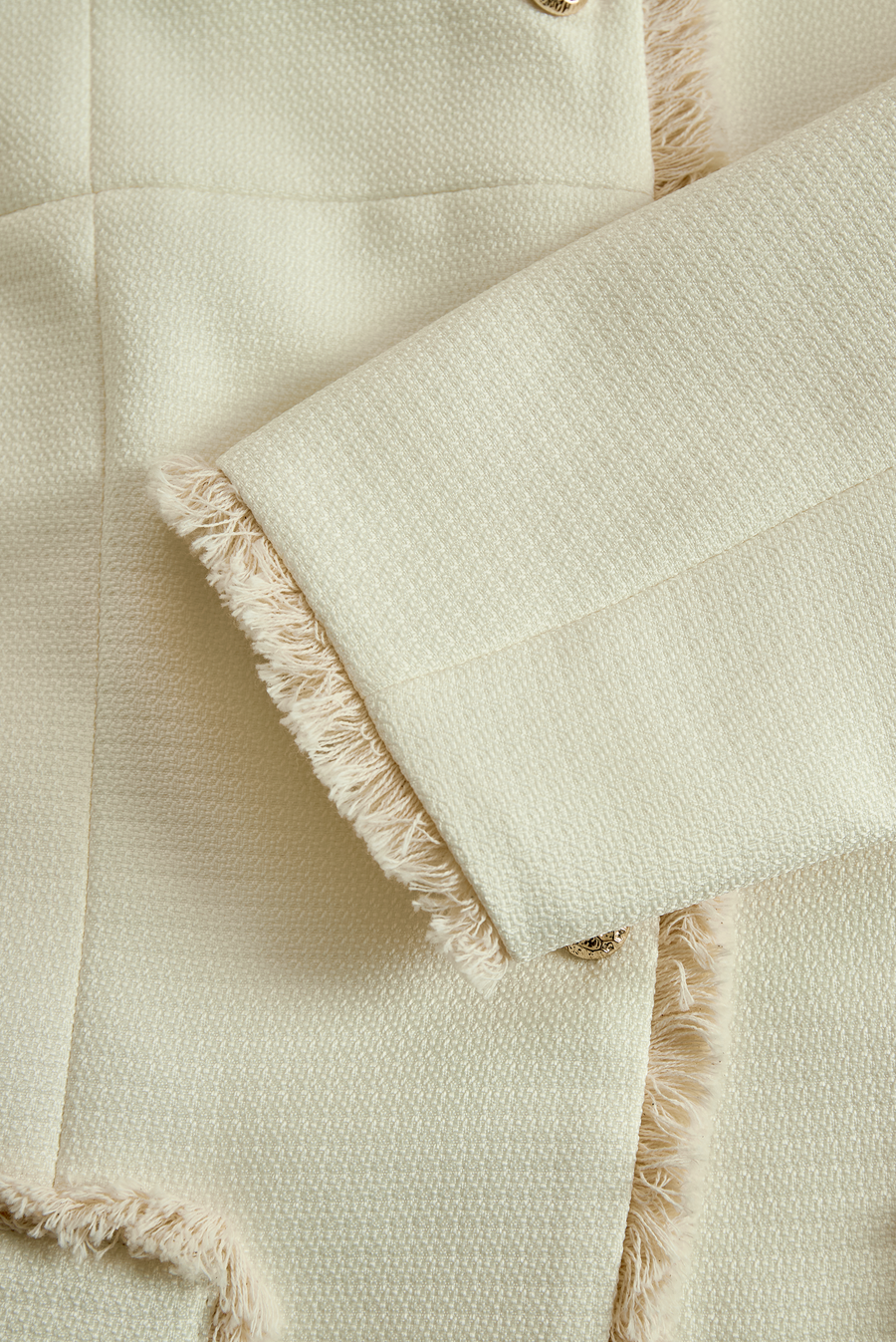 Elegant Cream Textured Blazer With Decorative Trim SN