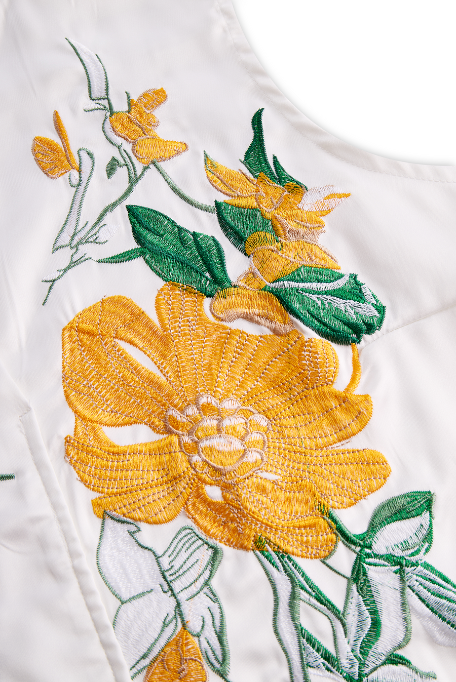 Sleeveless Blouse with Yellow Floral Embroidery ZJ