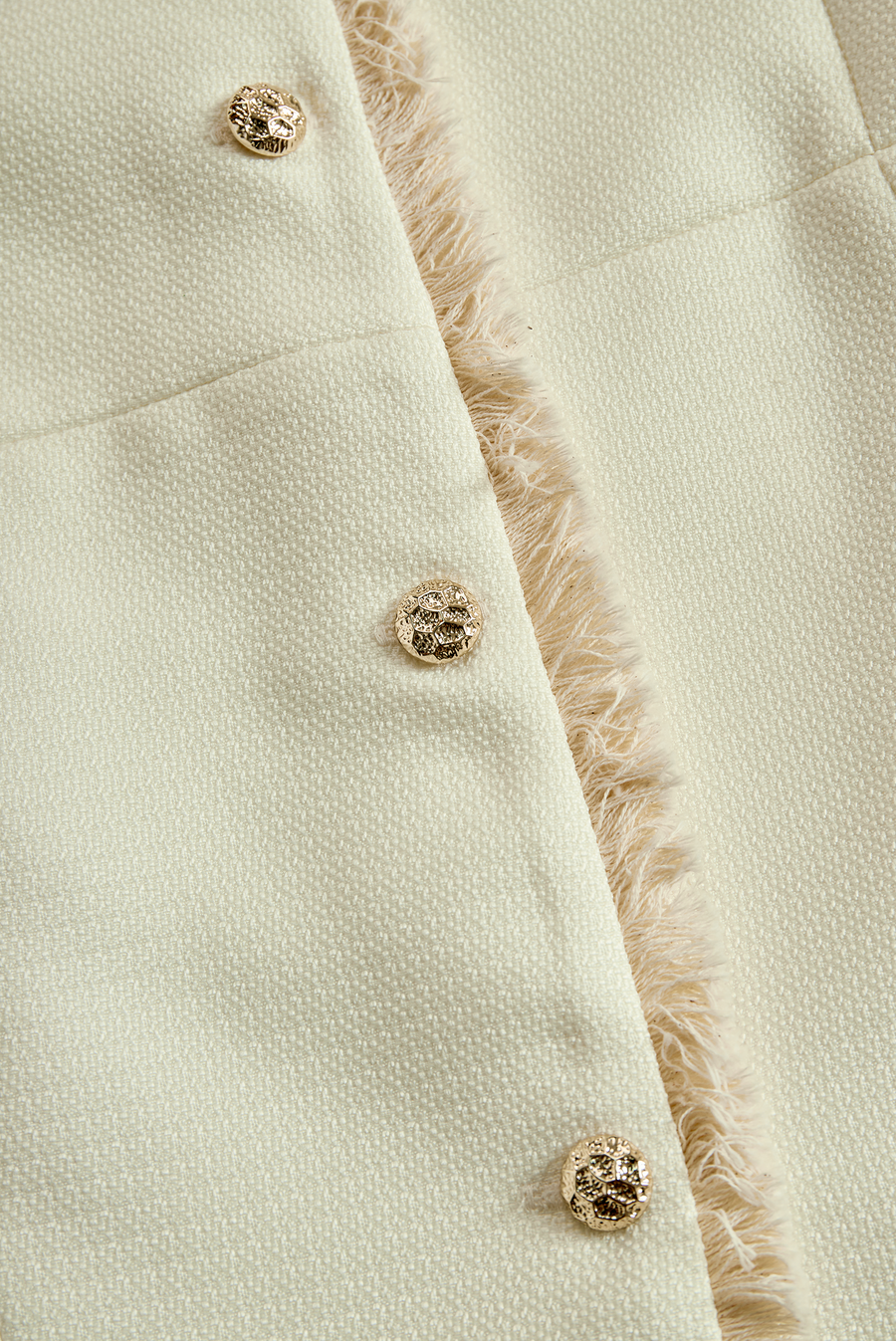 Elegant Cream Textured Blazer With Decorative Trim SN