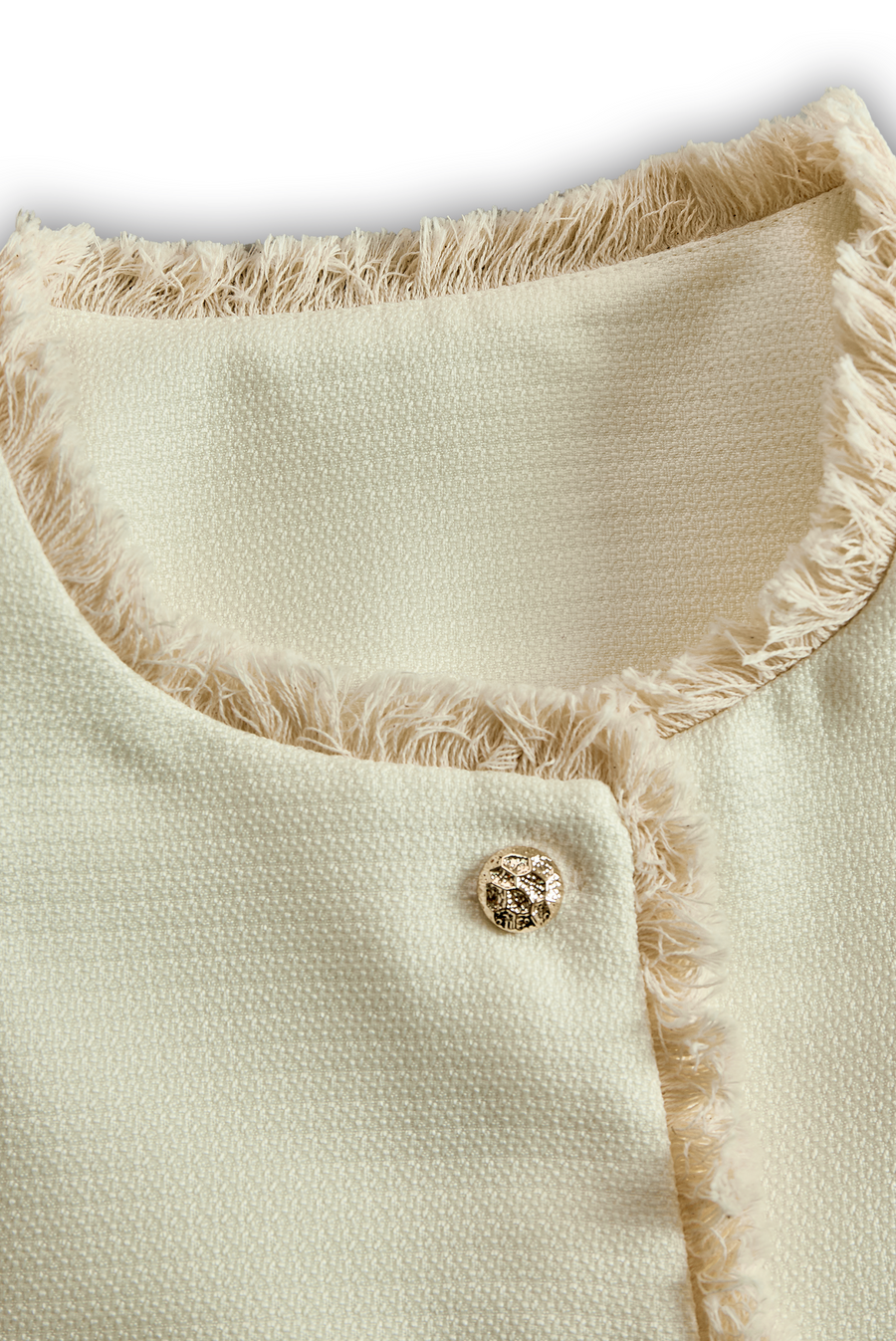 Elegant Cream Textured Blazer With Decorative Trim SN