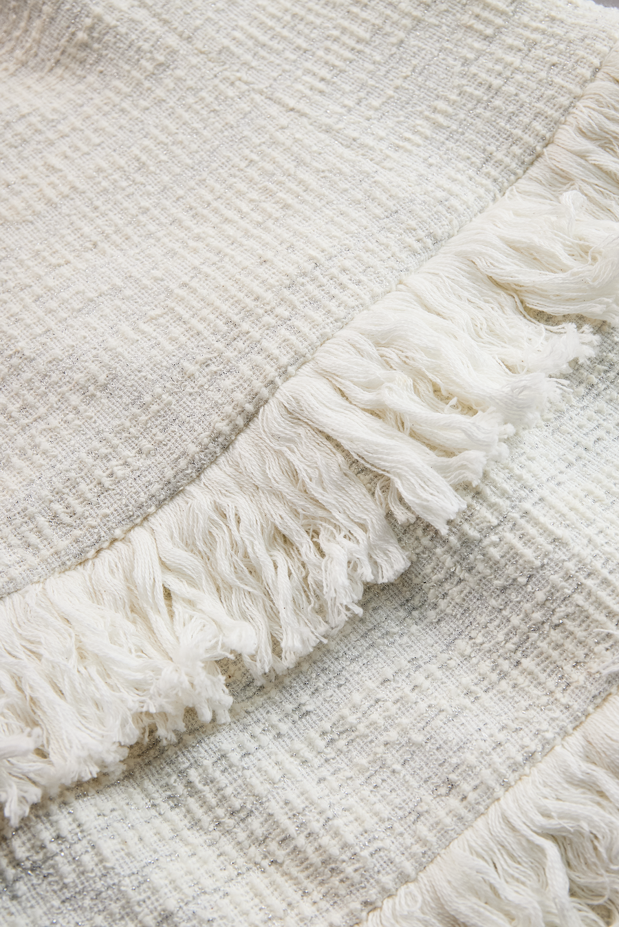 Ivory Tweed Fringe-Tiered Midi Dress XYS