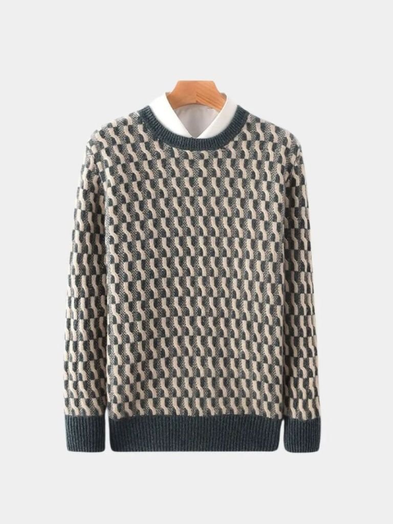 100% Wool Geometric Crew Neck Pullover Sweater - CAAYWORLD CAAYWORLD