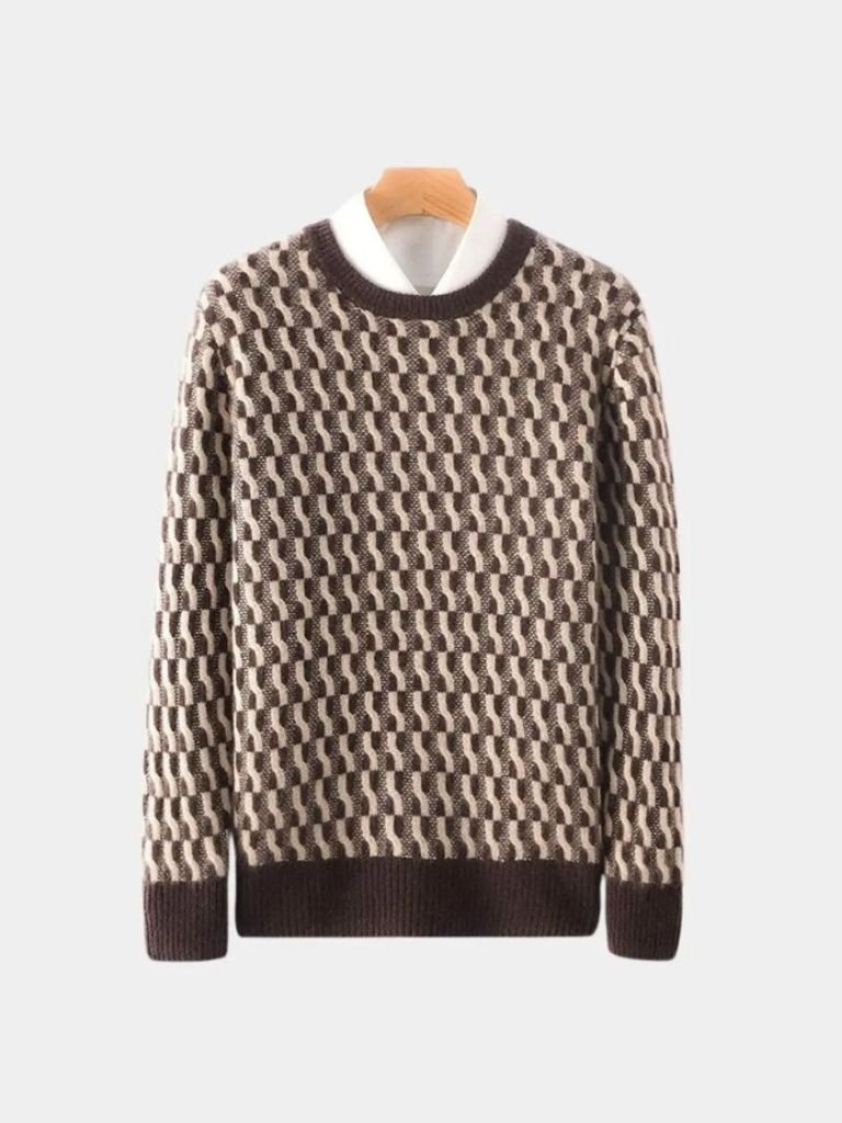 100% Wool Geometric Crew Neck Pullover Sweater - CAAYWORLD CAAYWORLD
