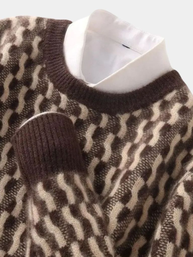 100% Wool Geometric Crew Neck Pullover Sweater - CAAYWORLD CAAYWORLD