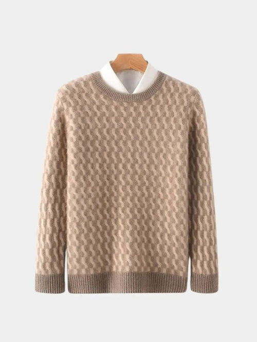100% Wool Geometric Crew Neck Pullover Sweater - CAAYWORLD CAAYWORLD