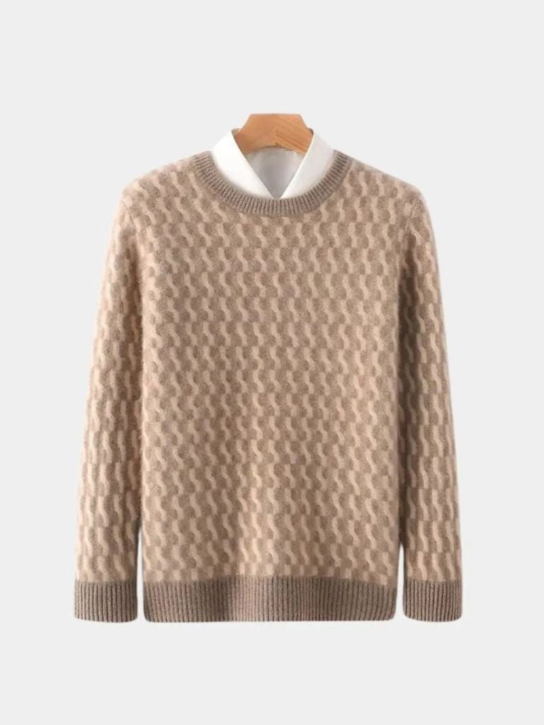 100% Wool Geometric Crew Neck Pullover Sweater - CAAYWORLD CAAYWORLD
