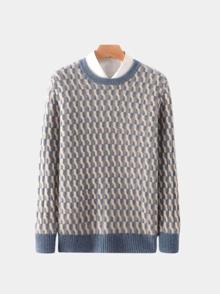 100% Wool Geometric Crew Neck Pullover Sweater - CAAYWORLD CAAYWORLD