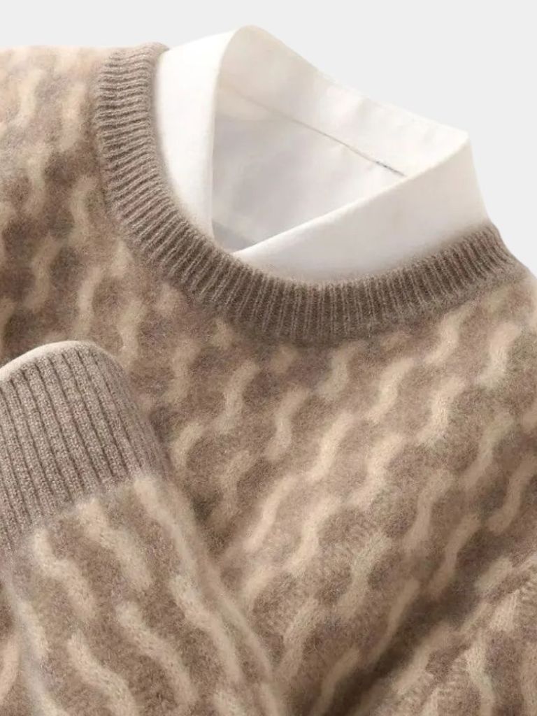 100% Wool Geometric Crew Neck Pullover Sweater - CAAYWORLD CAAYWORLD