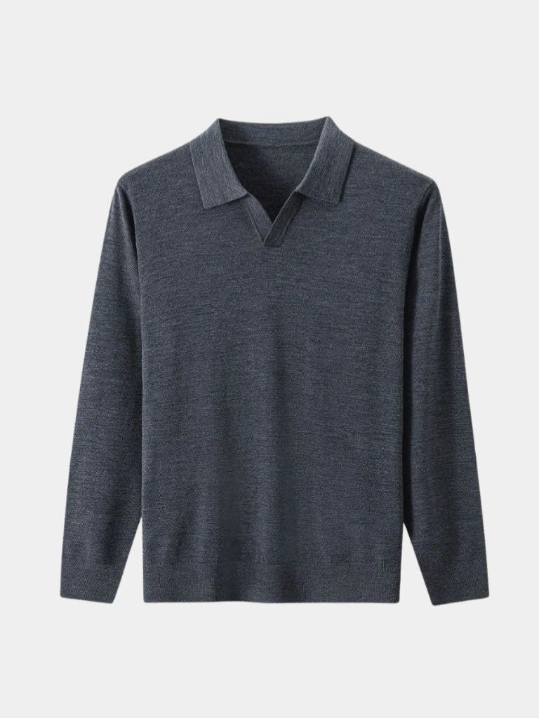 100% Wool Knit V Neck Turndown Polo Pullover - CAAYWORLD CAAYWORLD