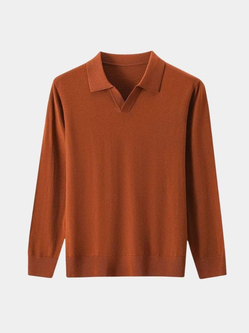 100% Wool Knit V Neck Turndown Polo Pullover - CAAYWORLD CAAYWORLD