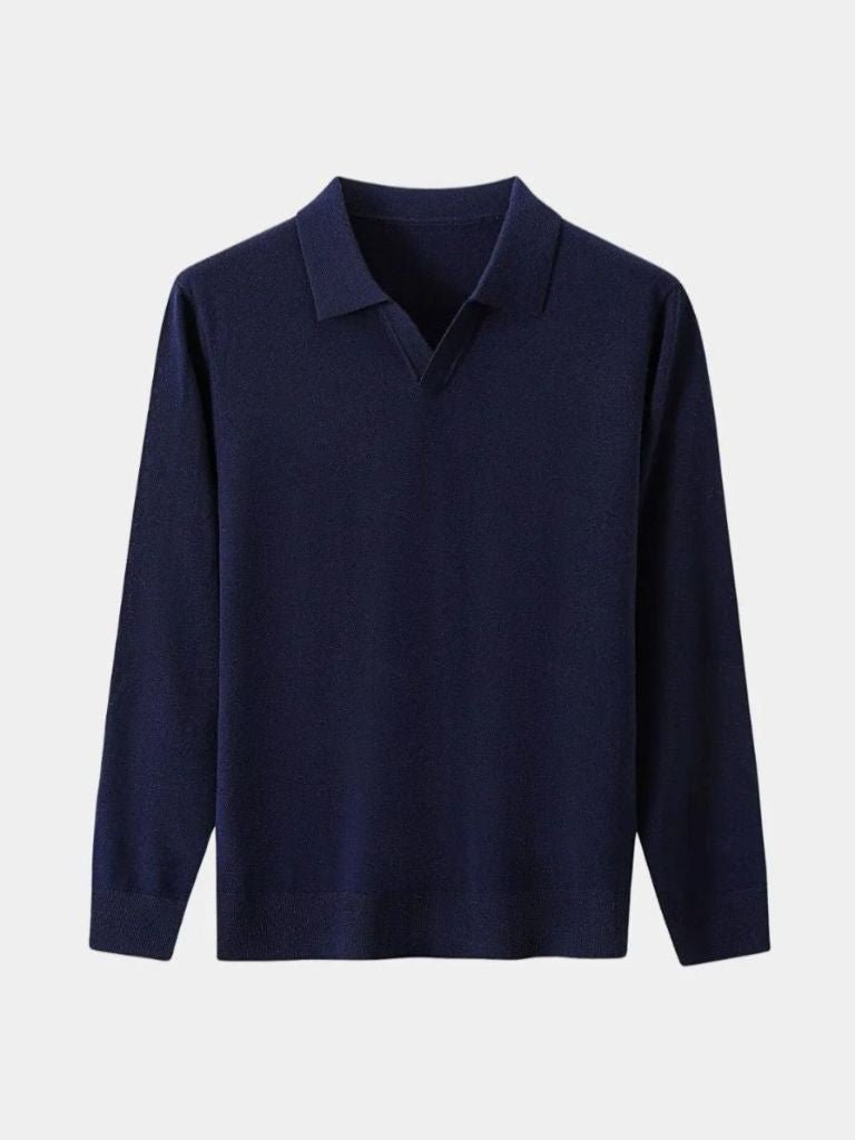 100% Wool Knit V Neck Turndown Polo Pullover - CAAYWORLD CAAYWORLD