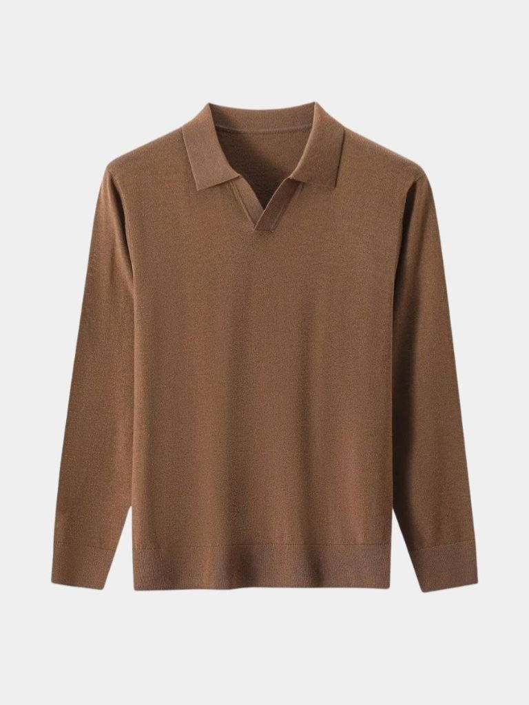 100% Wool Knit V Neck Turndown Polo Pullover - CAAYWORLD CAAYWORLD