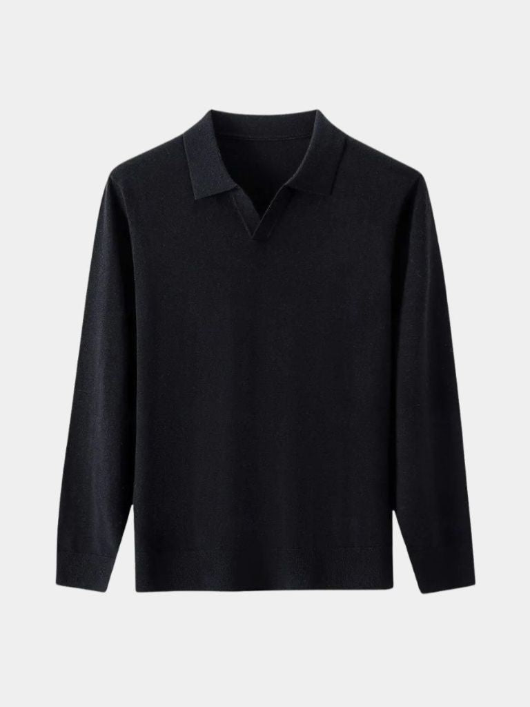 100% Wool Knit V Neck Turndown Polo Pullover - CAAYWORLD CAAYWORLD