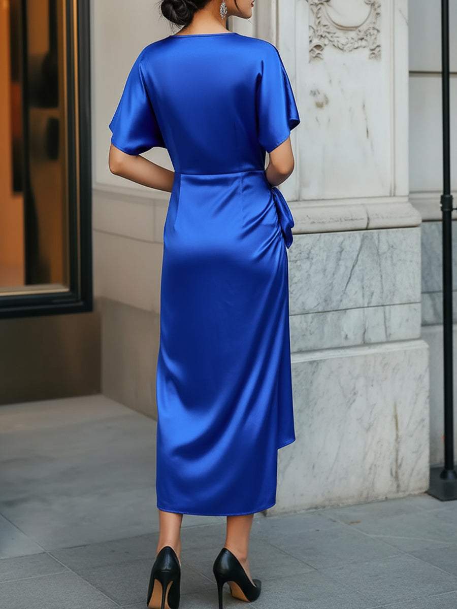 Elegant Sapphire Lace-up Satin Dress HWT