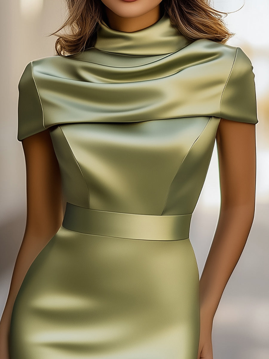 Luxe Olive Green Satin Sleeveless Two-piece Mini Dress HWT