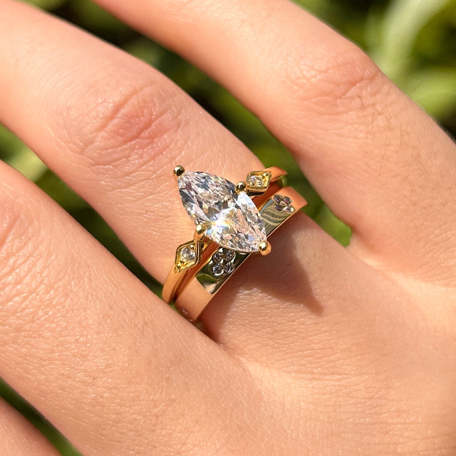2 Pcs Unique Design Marquise Cut Sterling Silver Bridal Set Shine of Diamond