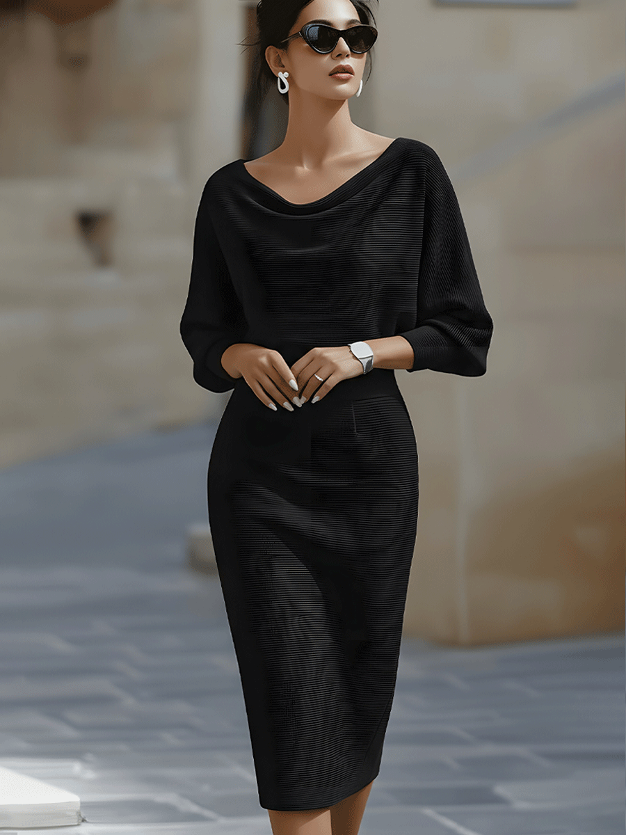 White Draped Batwing Midi Dress XYS