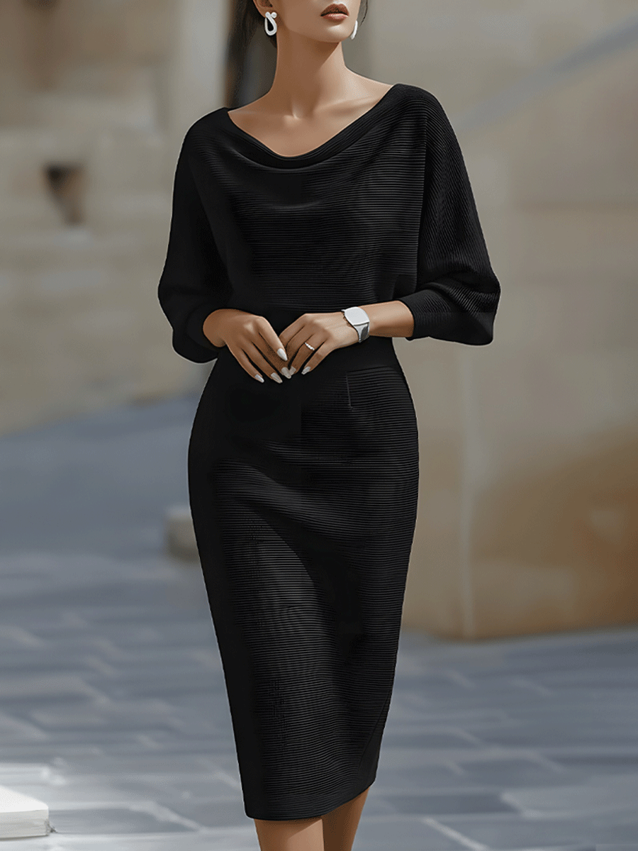 White Draped Batwing Midi Dress XYS
