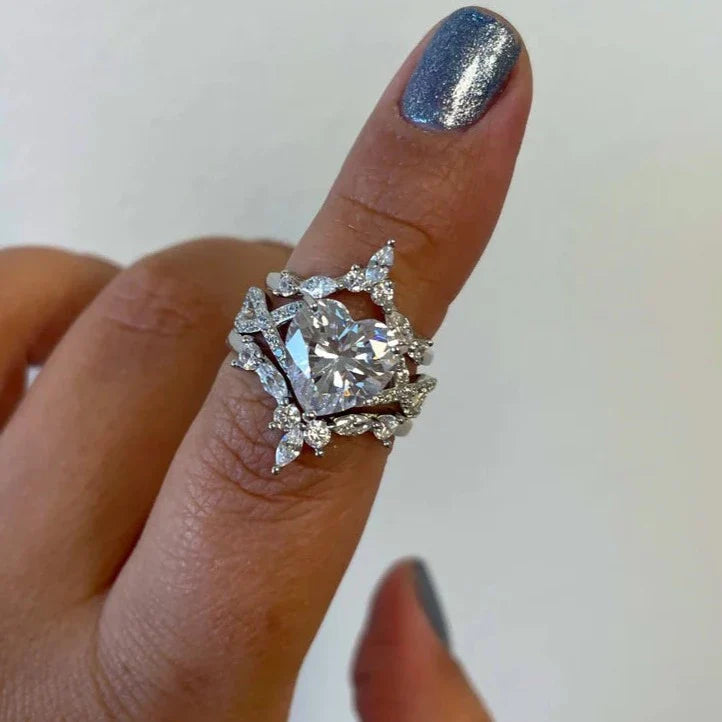 2Pcs 5.0ct Heart Cut Infinity Ring Split Shank Wedding Ring Set in Sterling Silver Shineofdiamond