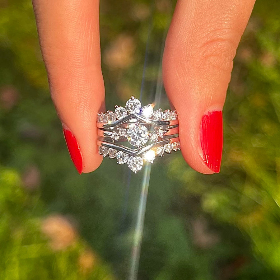 Elegant Round Cut Insert Bridal Set For Women In Sterling Silver Shine of Diamond
