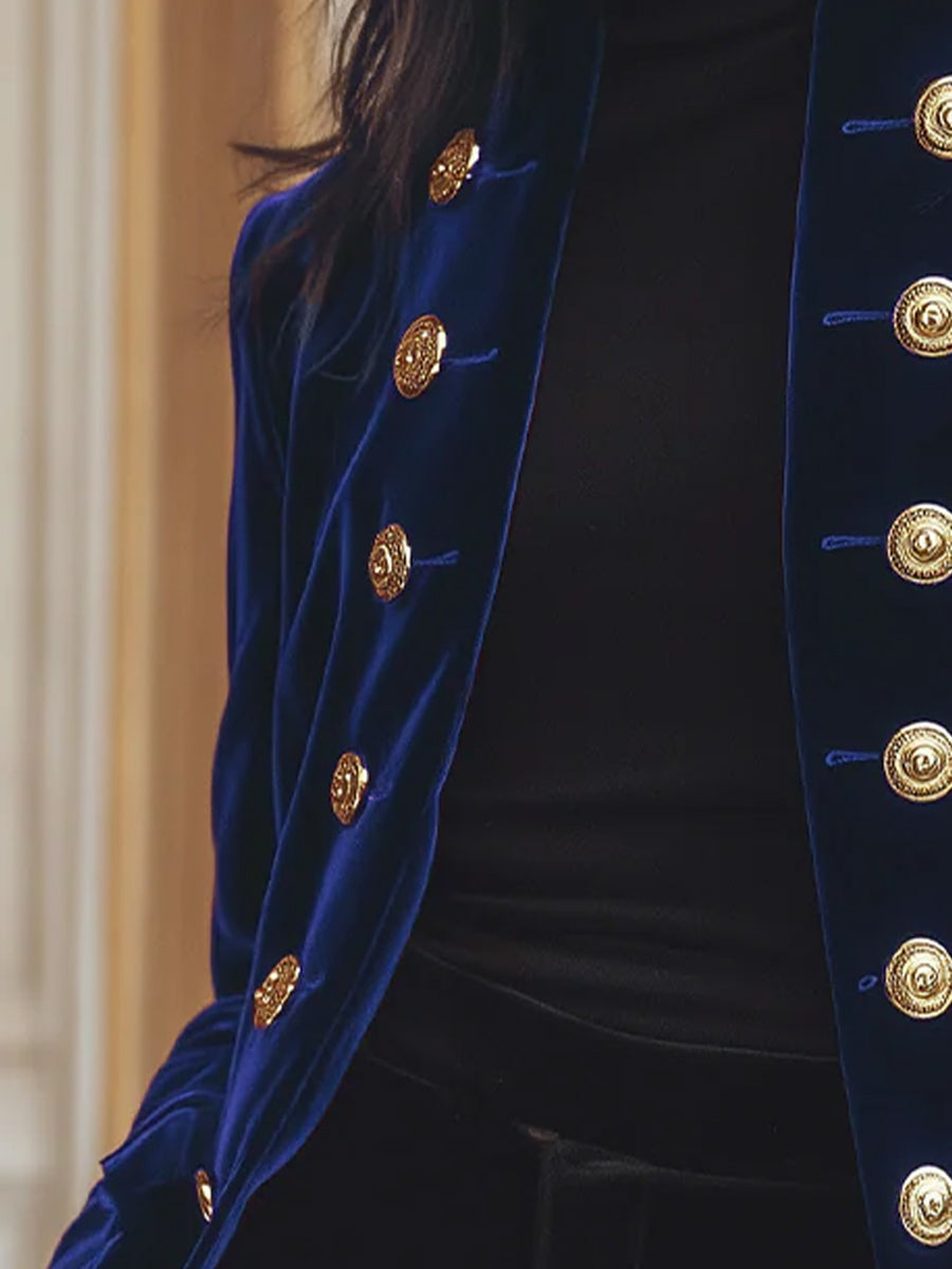 Chic Velvet Jacket with Bold Gold Accents HWT