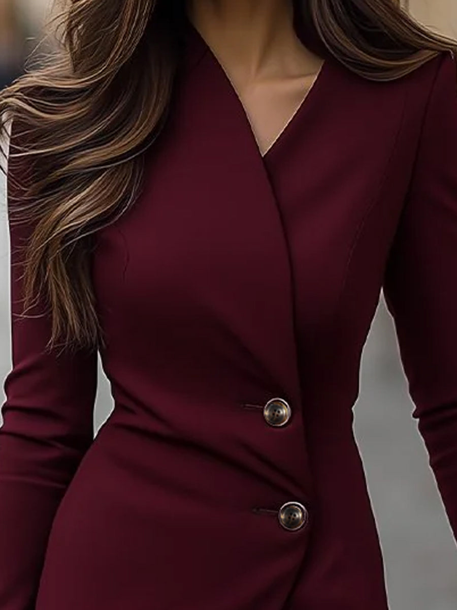 Burgundy Wrap-Style Buttoned Midi Dress HWT