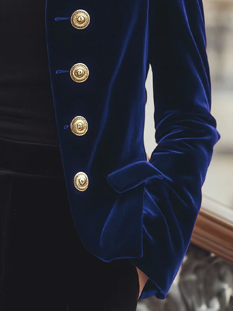 Chic Velvet Jacket with Bold Gold Accents HWT
