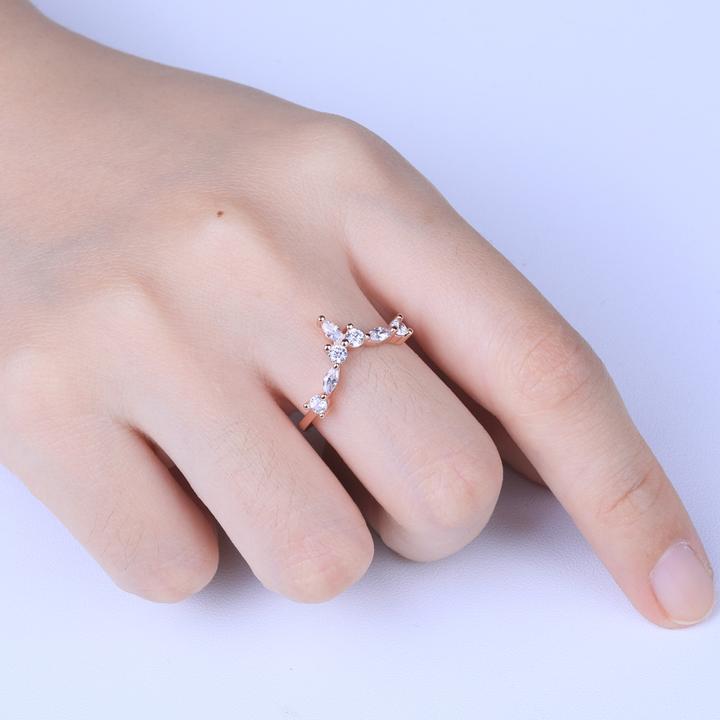 Rose Golden Round & Marquise Cut Stackable Ring Shineofidamond