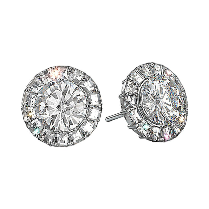 Round Cut Halo 925 Sterling Silver Stud Earrings Shineofdiamond