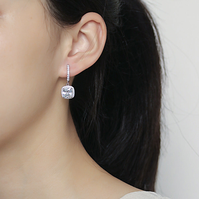 Birthstone Cushion Cut Halo Sterling Silver Drop Earrings Shineofdiamond