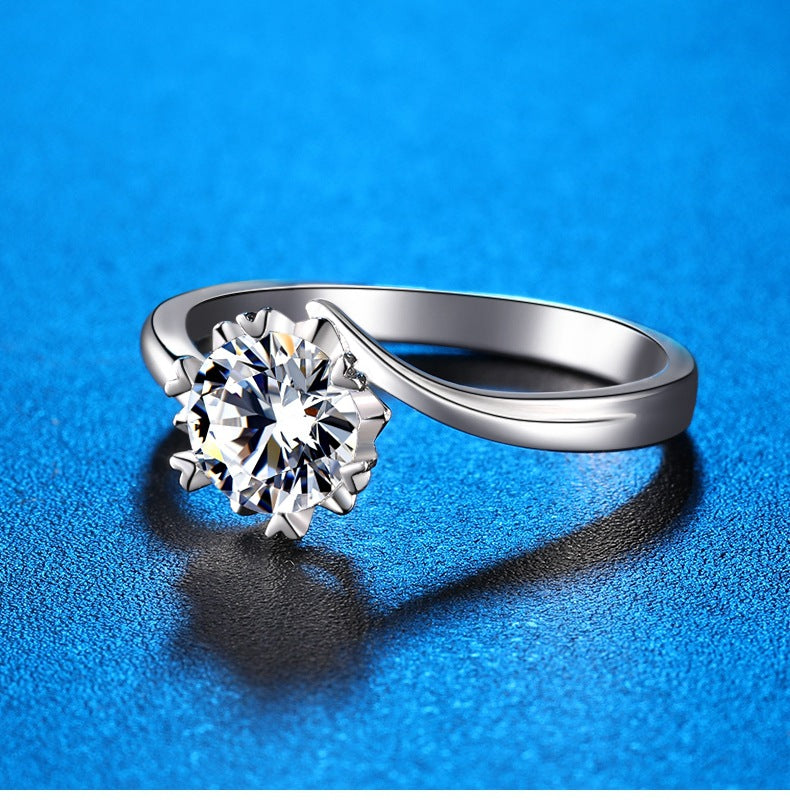 1/2 Carat D Color Snowflake Shape Bypass Shank Moissanite Sterling Silver Engagement Ring Shineofdiamond