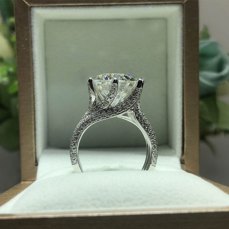 Luxury 6 Prong Twisted Band Round Cut Half Eternity Sterling Silver Engagement Ring Shineofdiamond