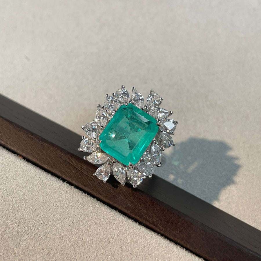 Emerald Green Halo Sterling Silver Engagement Ring Shineofdiamond