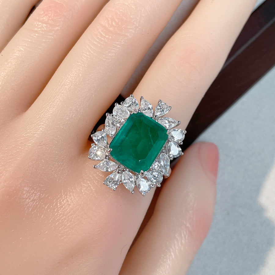Emerald Green Halo Sterling Silver Engagement Ring Shineofdiamond