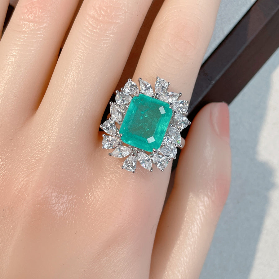 Emerald Green Halo Sterling Silver Engagement Ring Shineofdiamond
