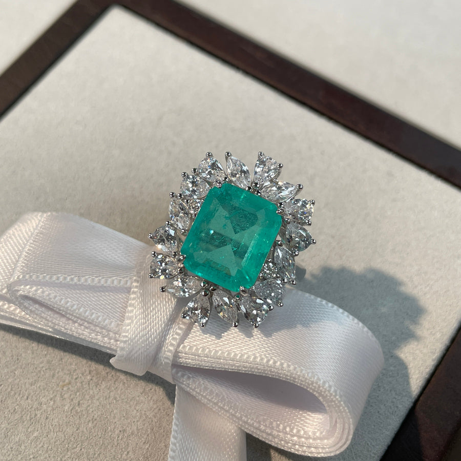Emerald Green Halo Sterling Silver Engagement Ring Shineofdiamond